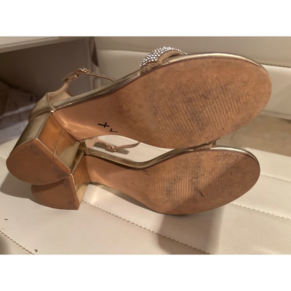 Amoji Womens Gold Rhinestone Block Heel Ankle Strap Sandals Size 37 US 6.5 - Picture 6 of 9